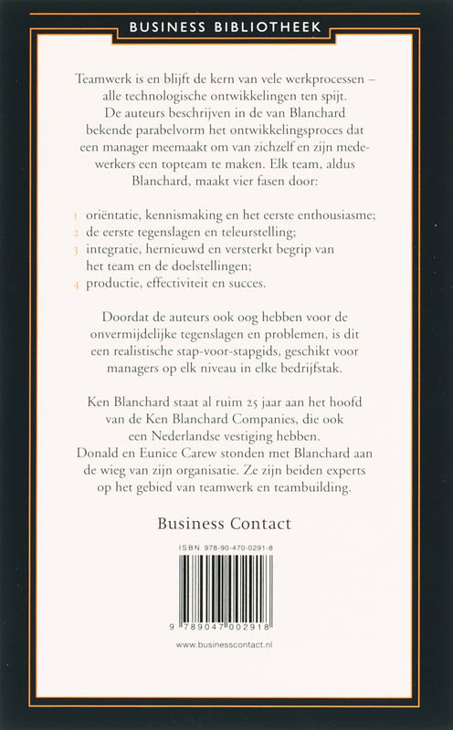 Achterkant van One Minute Manager werkt met topteams