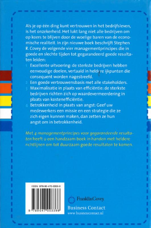Achterkant van 4 managementprincipes voor gegarandeerde resultaten