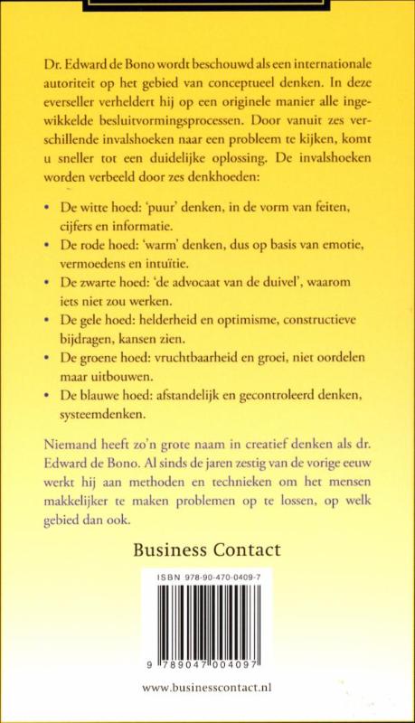 Achterkant van Zes denkhoeden