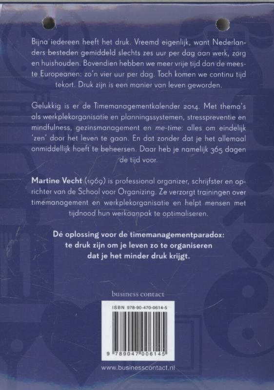 Achterkant van Timemanagementkalender 2014