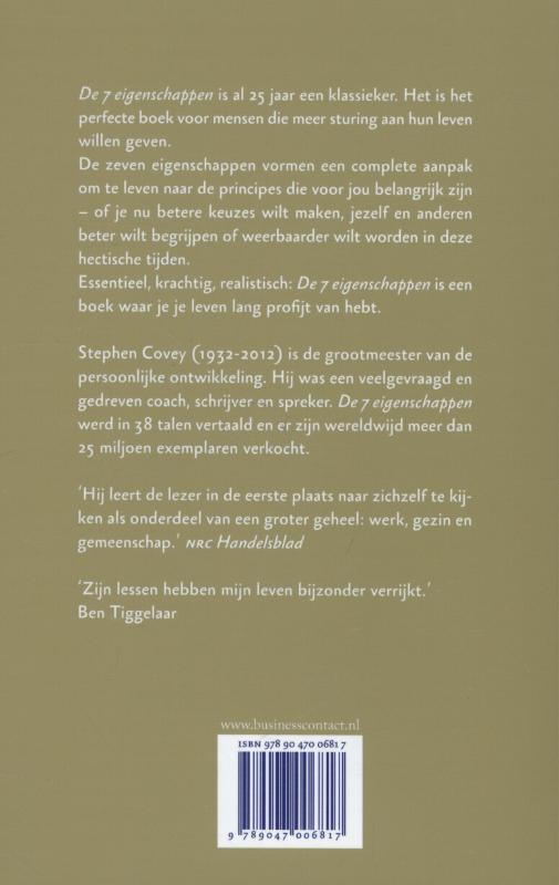 Achterkant van De zeven eigenschappen voor succes in je leven