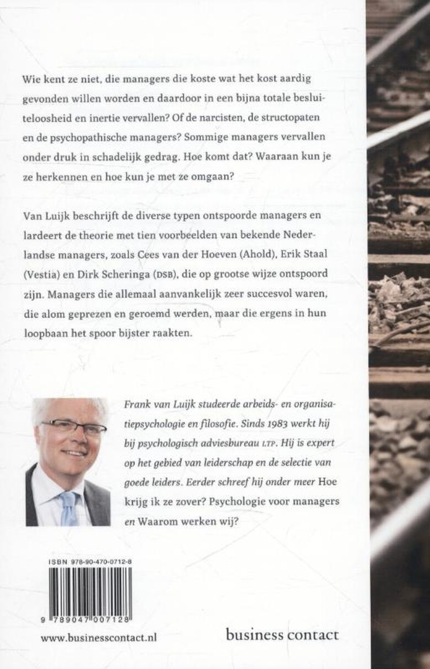 Achterkant van De ontspoorde manager