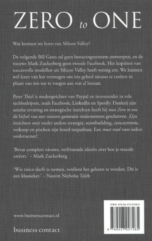 Achterkant van Zero to one: creeer de toekomst