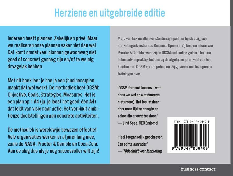 Achterkant van Businessplan op 1 A4