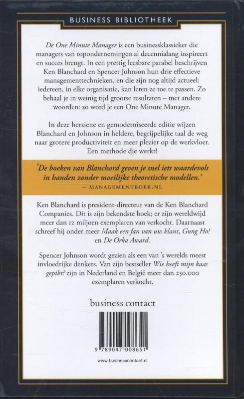 Achterkant van De nieuwe one minute manager
