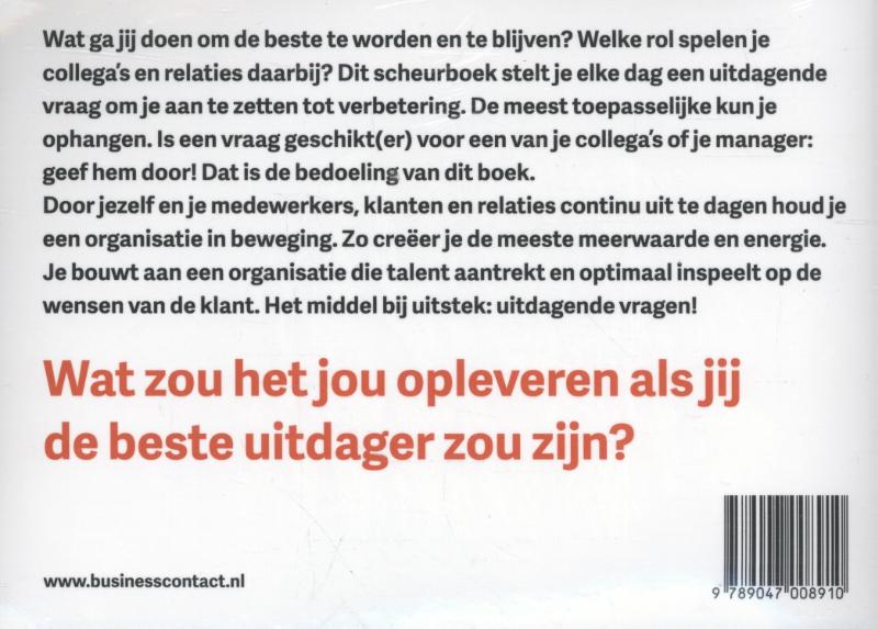 Achterkant van 365 vragen om je collega, je klant of jezelf uit te dagen