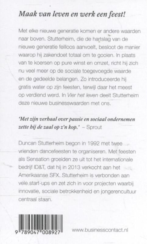Achterkant van Vier het leven
