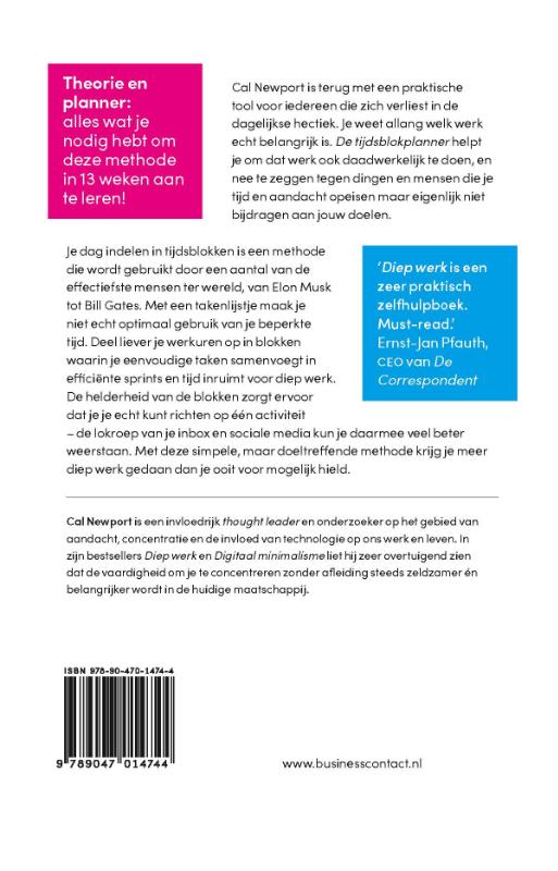 Achterkant van De tijdsblokplanner