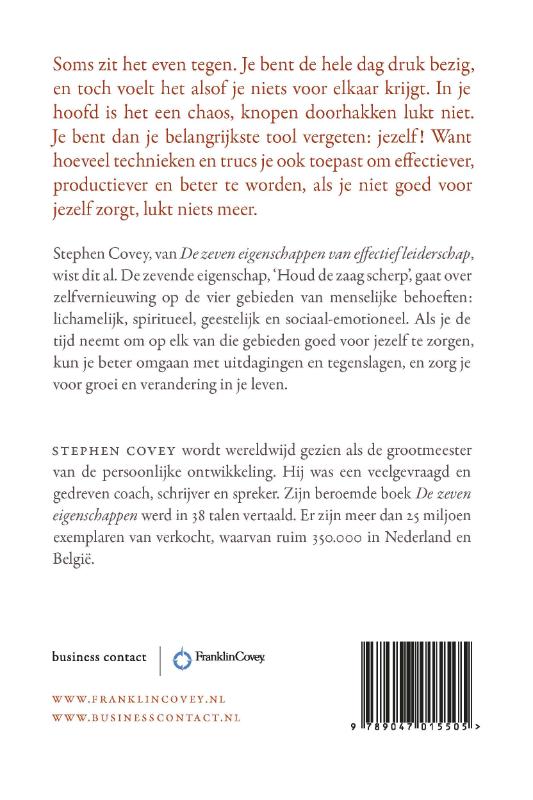Achterkant van Houd de zaag scherp