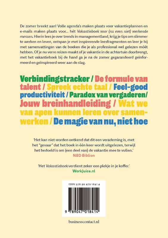 Achterkant van Vakantieboek voor (nu even niet) werkende mensen