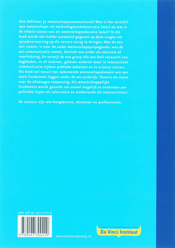 Achterkant van Basisboek wetenschapscommunicatie