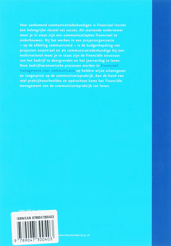Achterkant van Financieel management voor communicatie