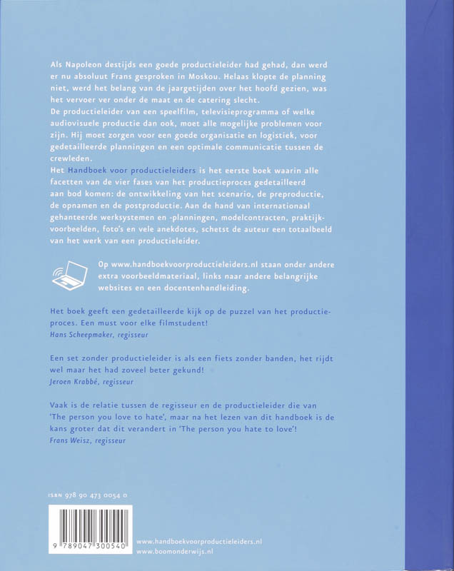 Achterkant van Handboek voor productieleiders