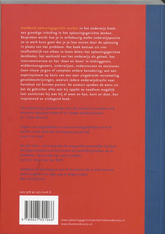 Achterkant van Handboek oplossingsgericht werken in het onderwijs