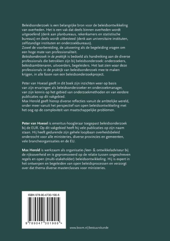 Achterkant van Beleidsonderzoek in de praktijk