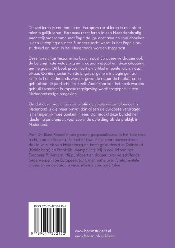 Achterkant van EU Law - Treaties and Legislation / Europees Recht - Verdragen en Wetgeving