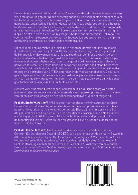 Achterkant van Basisboek criminologie