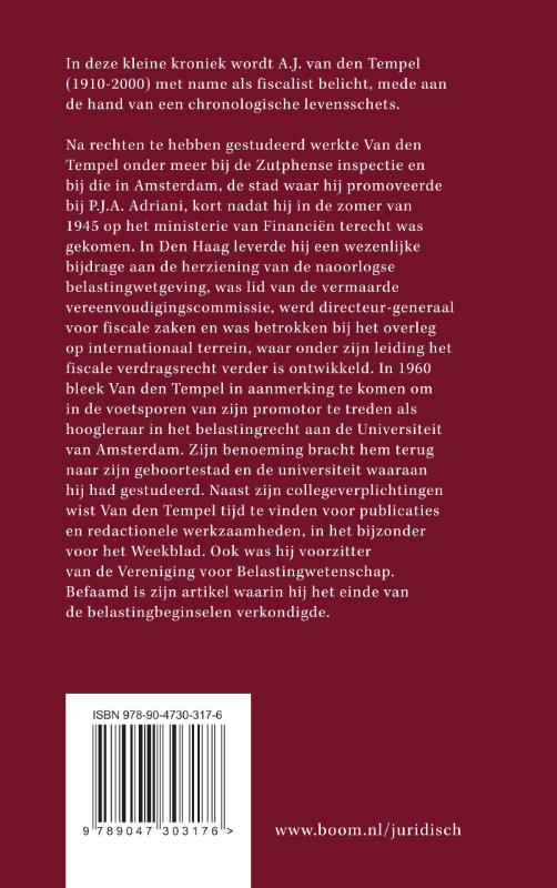 Achterkant van Over A.J. van den Tempel