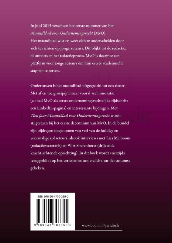 Achterkant van Tien jaar Maandblad voor Ondernemingsrecht