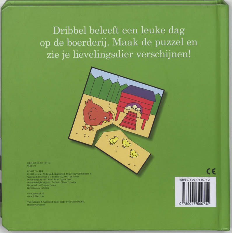 Achterkant van Puzzel mee met Dribbel op de boerderij