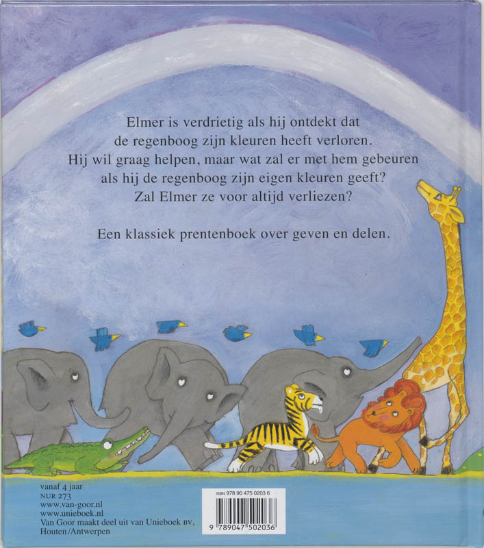Achterkant van Elmer en de regenboog