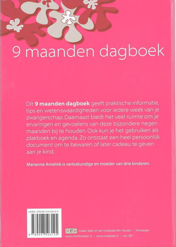 Achterkant van 9 maanden dagboek