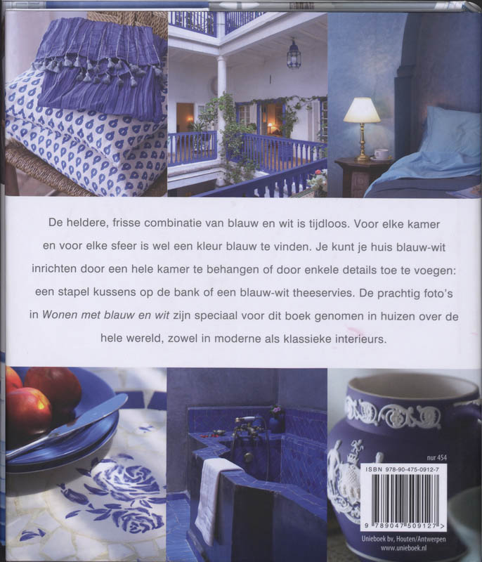 Achterkant van Wonen met blauw en wit