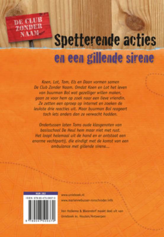 Achterkant van Spetterende acties en een gillende sirene