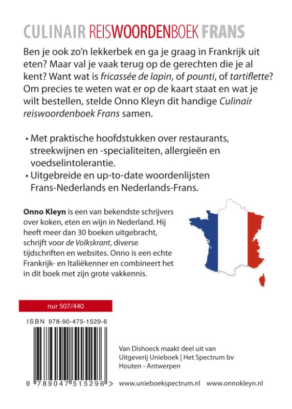 Achterkant van Culinair reiswoordenboek Frans-Nederlands Nederlands-Frans