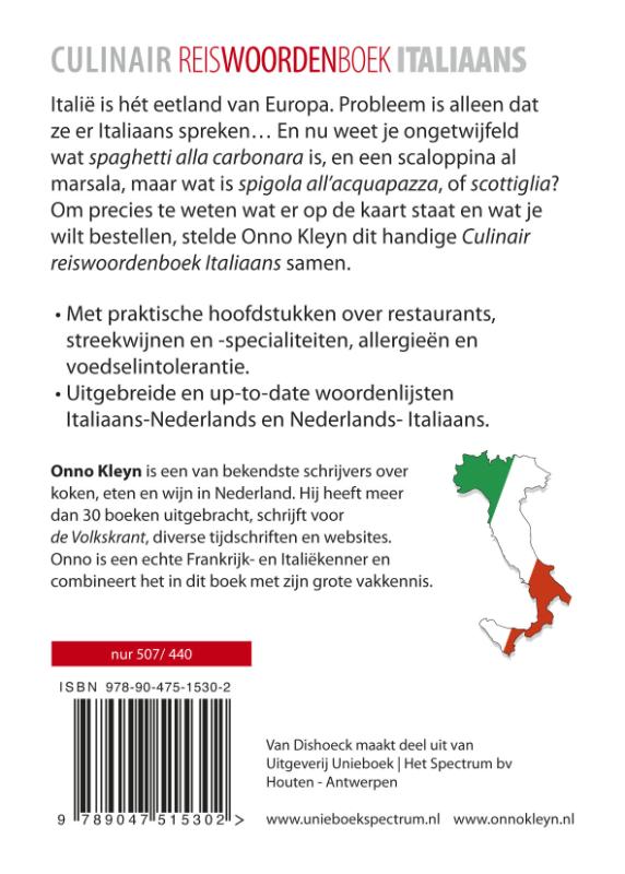 Achterkant van Culinair reiswoordenboek Italiaans - Nederlands, Nederlands - Italiaans