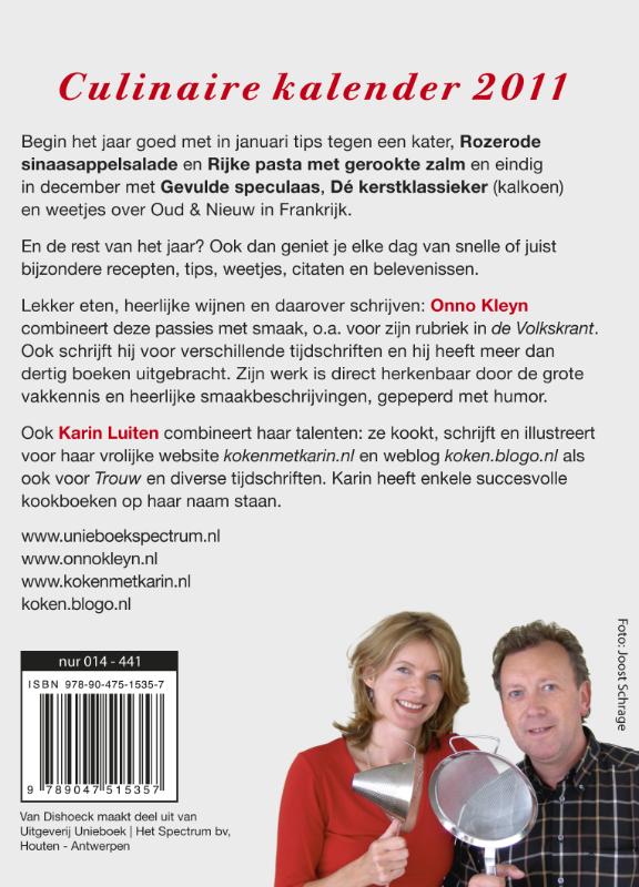 Achterkant van Culinaire kalender 2011