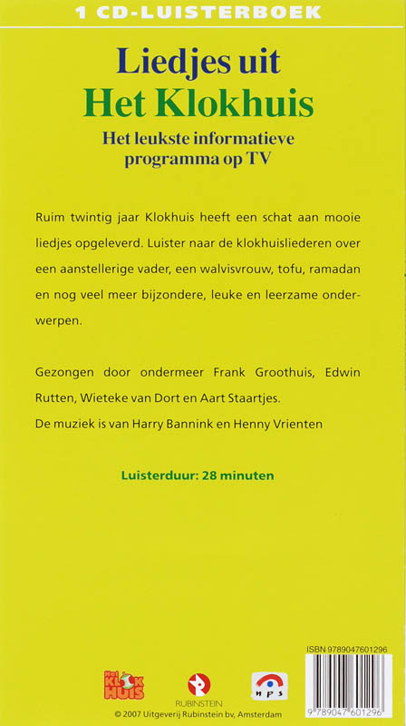 Achterkant van Liedjes uit het klokhuis