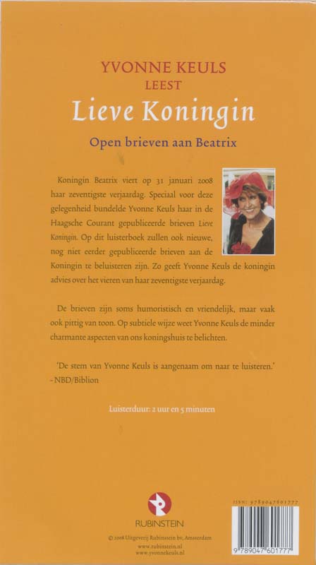 Achterkant van Lieve Koningin, open brieven aan Koningin Beatrix