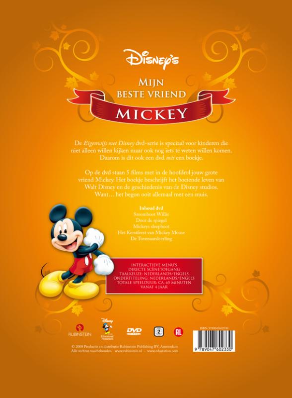 Achterkant van Mickey met een boekje