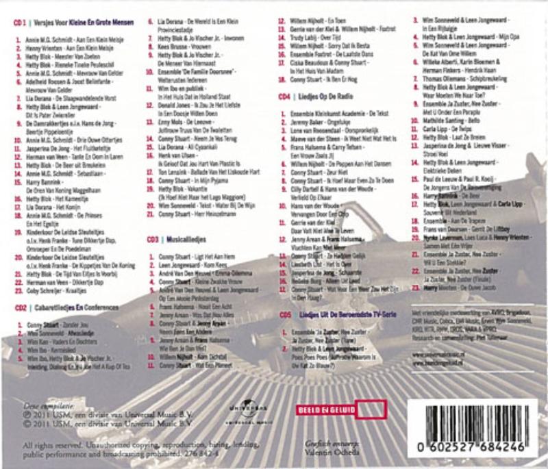 Achterkant van Lang leve Annie M.G. Schmidt de 100 beste liedjes 5 CD's