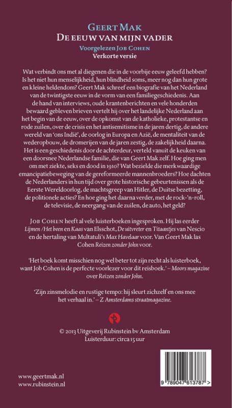 Achterkant van De eeuw van mijn vader