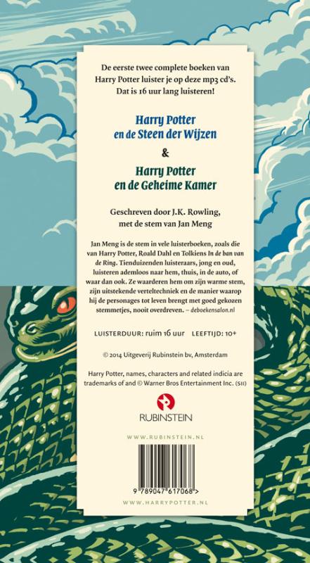 Achterkant van Harry Potter en de steen der wijzen en Harry Potter en de geheime kamer