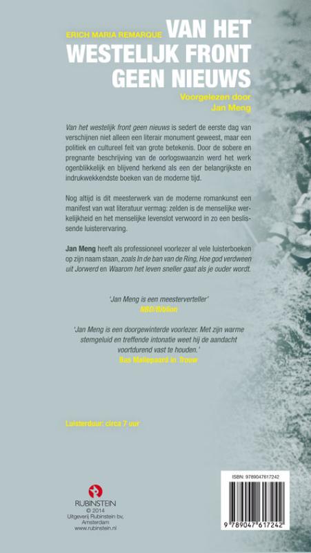 Achterkant van Van het westelijk front geen nieuws