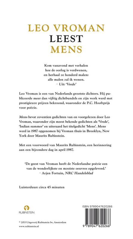 Achterkant van Leo Vroman leest Mens