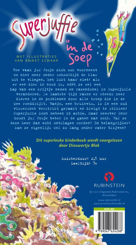 Achterkant van Superjuffie in de soep