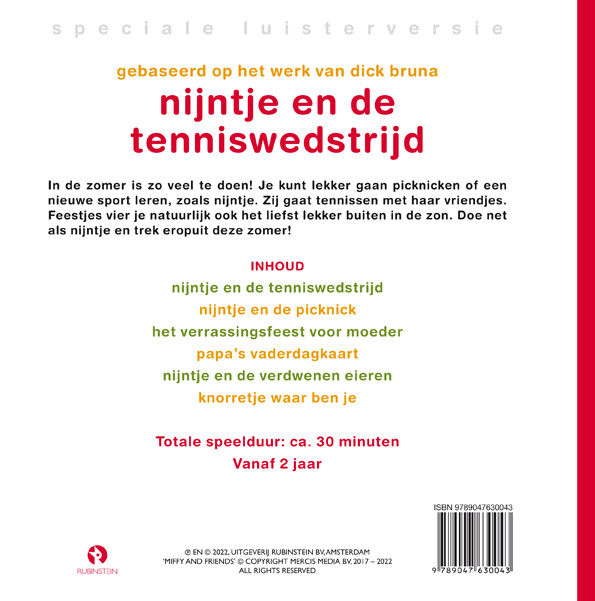 Achterkant van Nijntje en de tenniswedstrijd