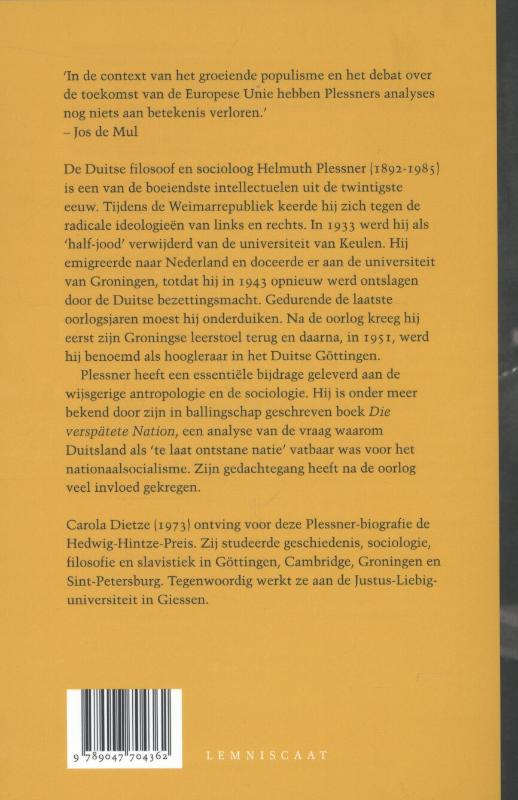 Achterkant van Helmuth Plessner, leven en werk