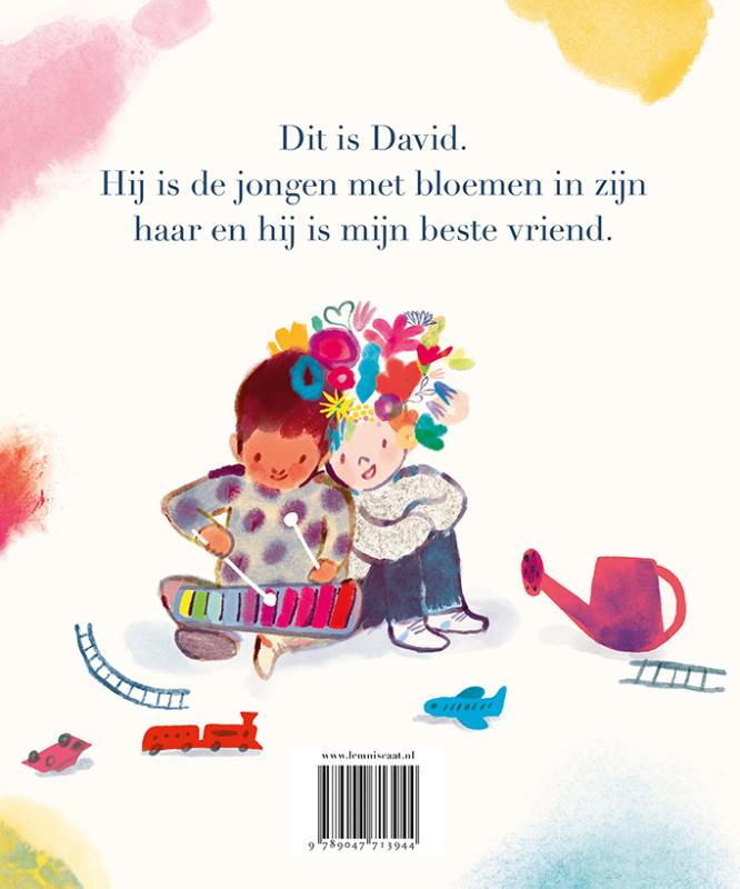 Achterkant van De jongen met bloemen in zijn haar