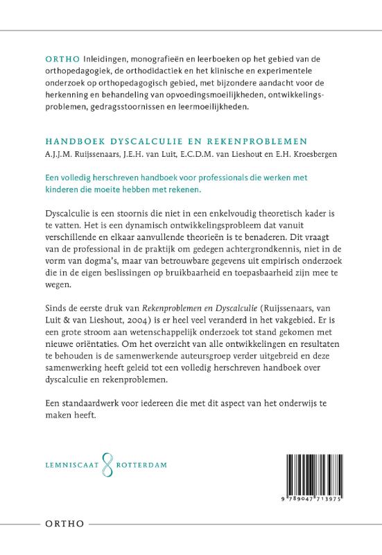 Achterkant van Handboek dyscalculie en rekenproblemen