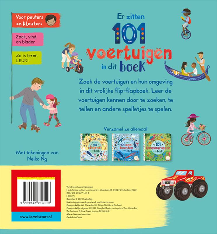 Achterkant van Er zitten 101 voertuigen in dit boek