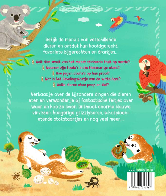 Achterkant van Menu’s voor stokstaartjes en andere hongerige dieren