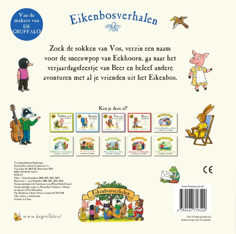Achterkant van Eikenbosverhalen. Hallo vriendjes!