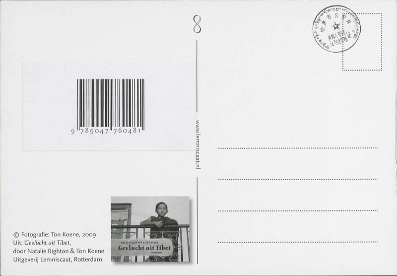 Achterkant van Prentbriefkaarten Gevlucht uit Tibet 5 x 4 ex