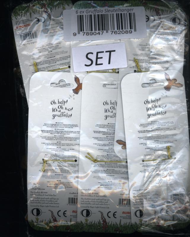 Achterkant van Gruffalo Sleutelhanger (6 exemplaren in verpakking)
