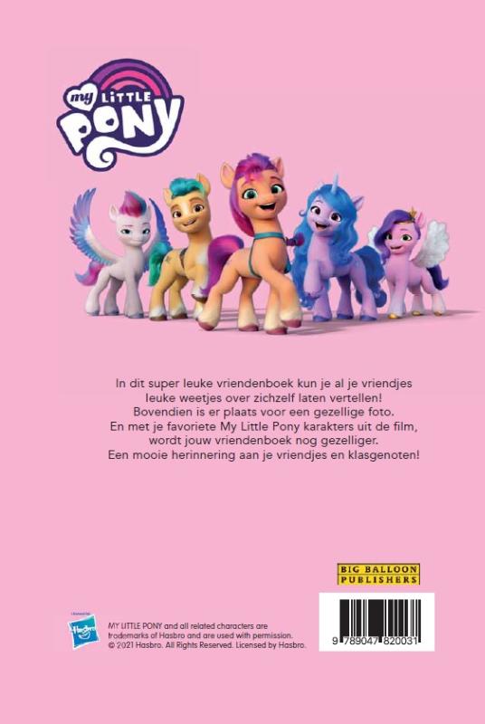 Achterkant van My little pony vriendenboekje